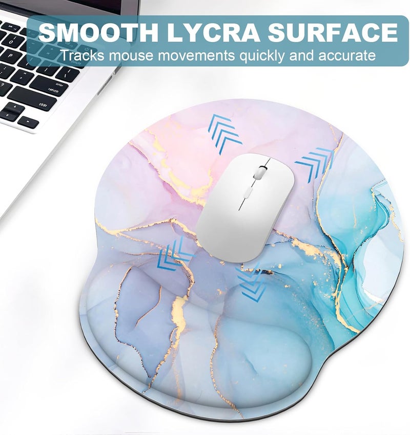 JIGOO Ergonomic Mouse Pad with Wrist Rest and Keyboard Wrist Rest, Mousepad and Wrist Rest for Computer Keyboard, Non-Slip Rubber Base, Mouse Pad with Wrist Support for Gaming, Office, Pink Blue Marble - Image 3